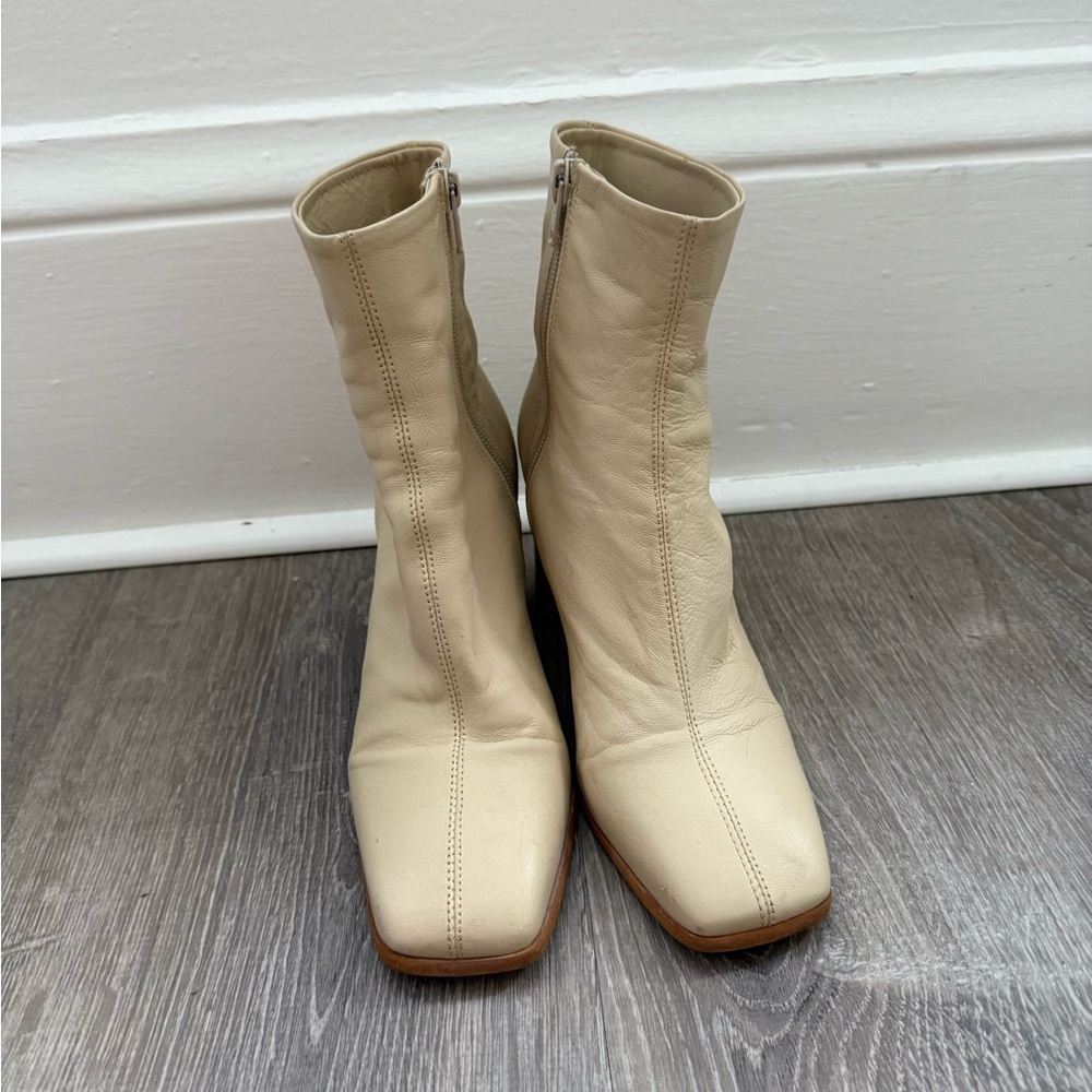 Free People Cream Square Toe Ankle Boots